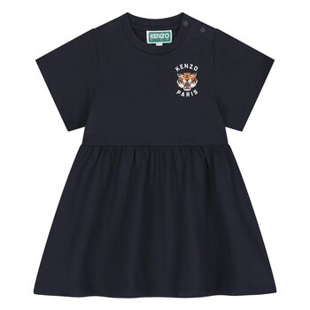 Younger Girls Navy Blue Tiger Logo Dress