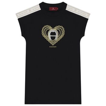Girls Black Logo Heart Dress