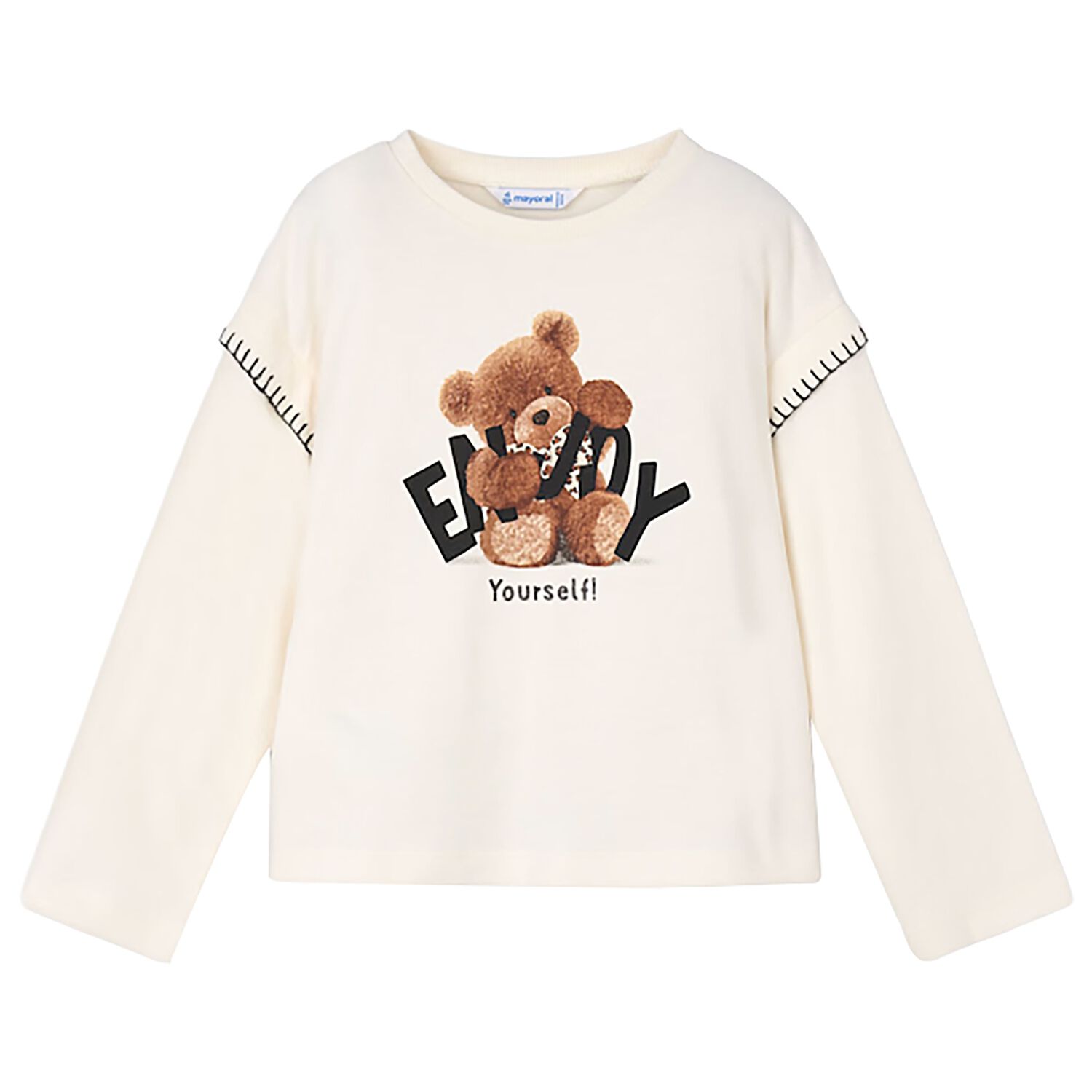 Girls Ivory Teddy Bear Long Sleeve Top, 1, hi-res