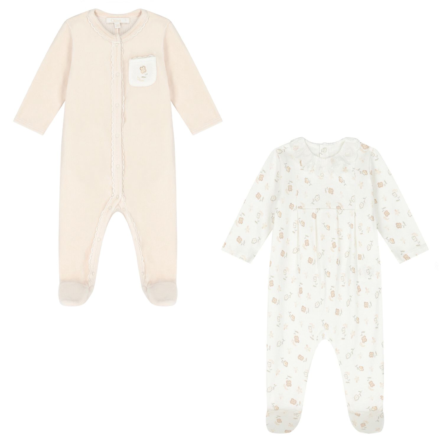 Baby Girls Ivory & Pink Babygrows Gift Set ( 2-Pack ), 1, hi-res