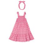 Girls Pink Floral Smocked Dress Set, 2, hi-res