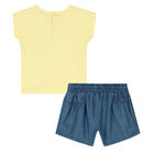 طقم شورت بالشعار باللون الأصفر والأزرق للبنات, 1, hi-res
