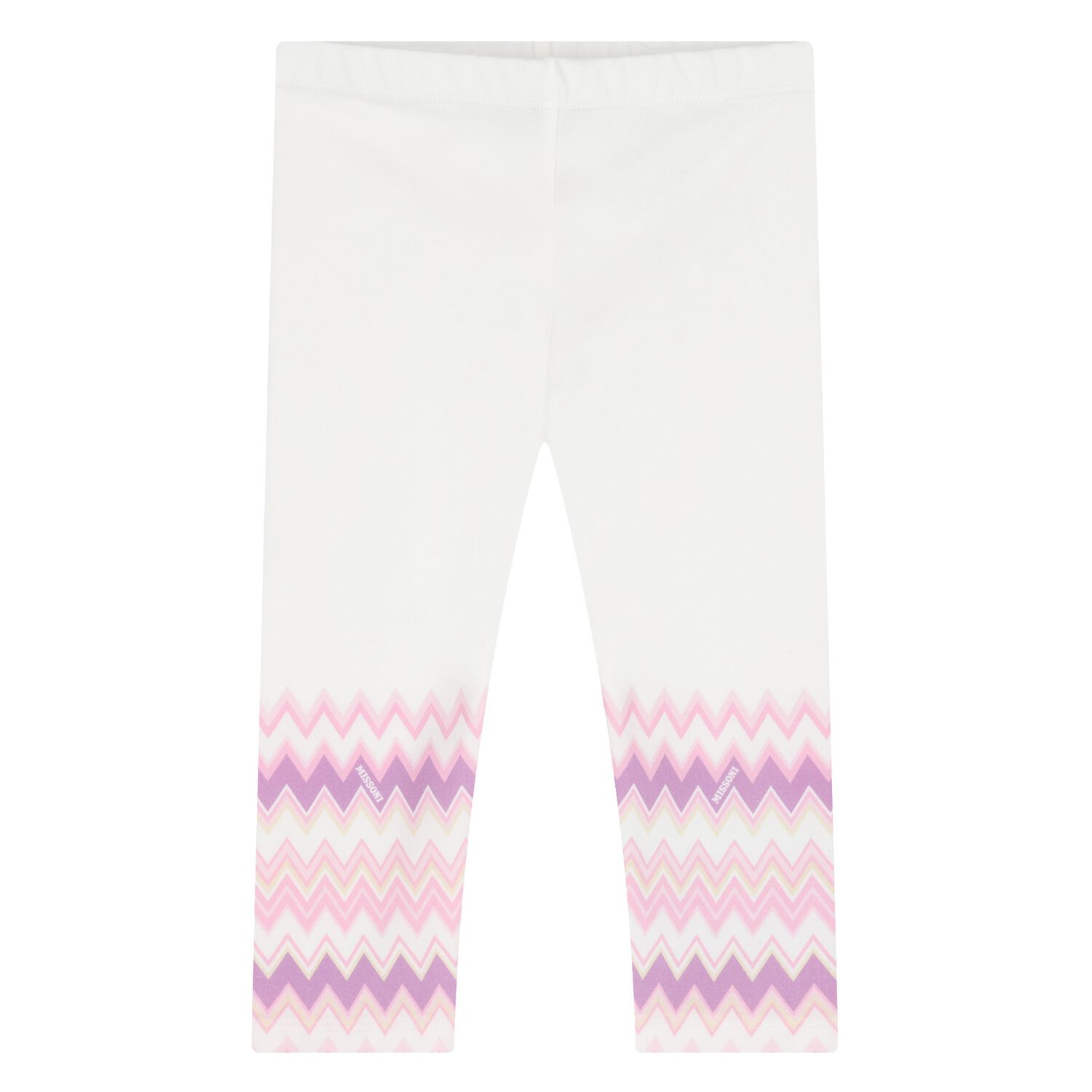 Younger Girls White & Pink Zig Zag Leggings, 1, hi-res