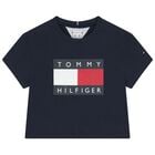 تيشيرت بنات بالشعار باللون الكحلى , 1, hi-res