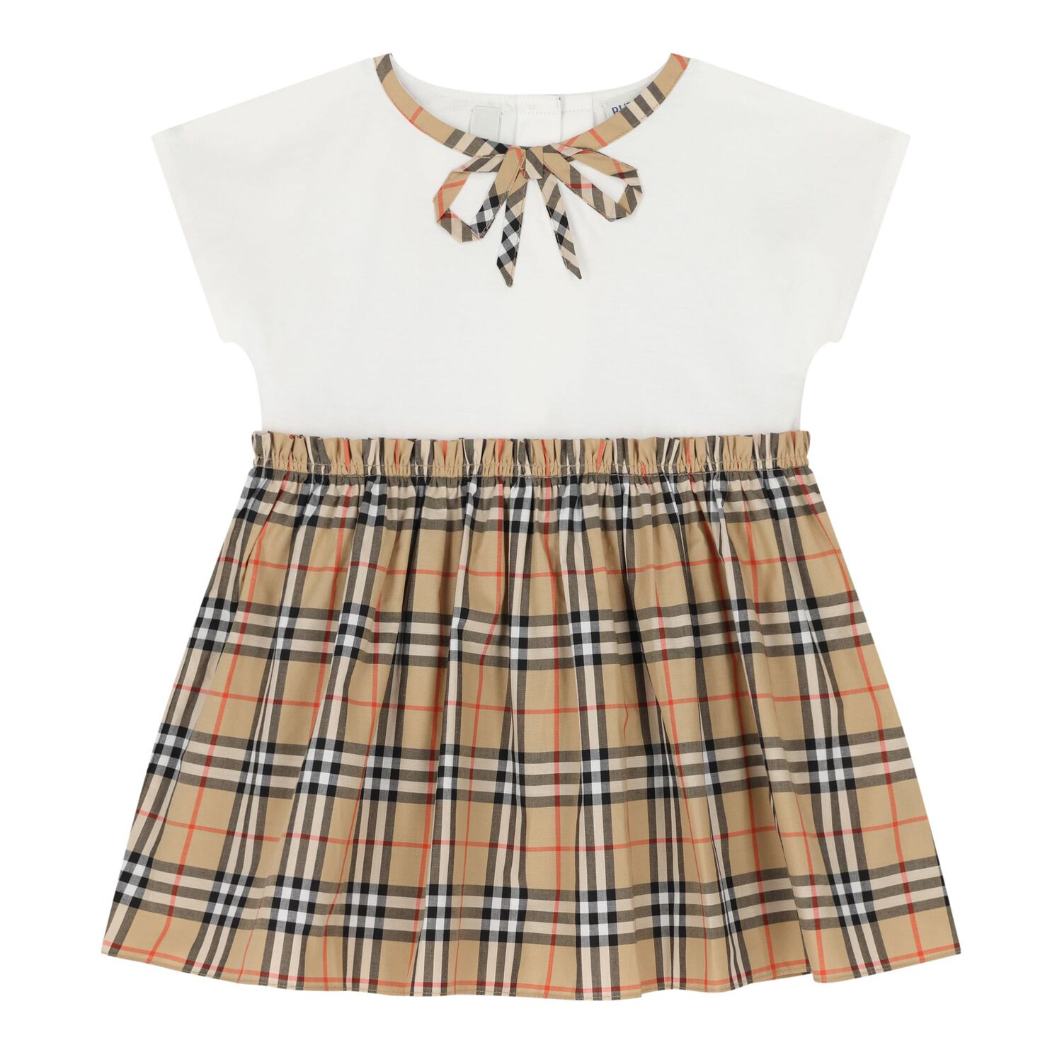 Baby Girls White & Beige Bow Check Dress Set, 1, hi-res