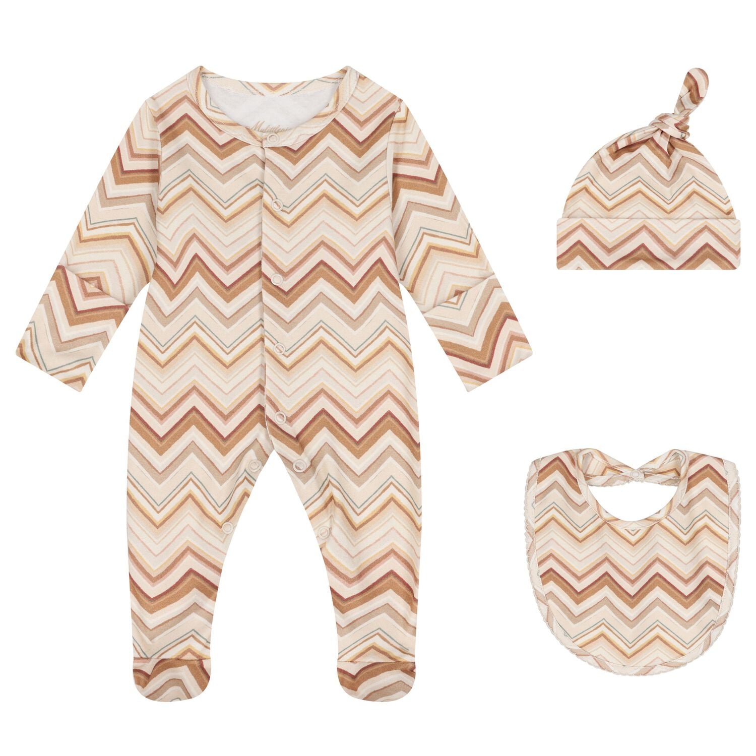 Beige & Brown Zig Zag Babygrow Set, 2, hi-res