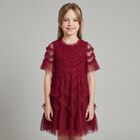Girls Burgundy Ruffle Tulle Dress, 1, hi-res