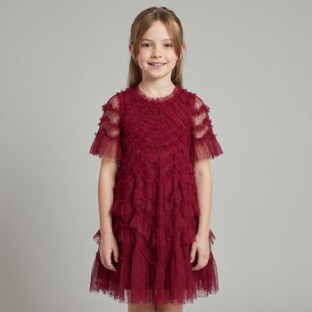Girls Burgundy Ruffle Tulle Dress