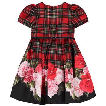 Girls Red Tartan & Roses Dress