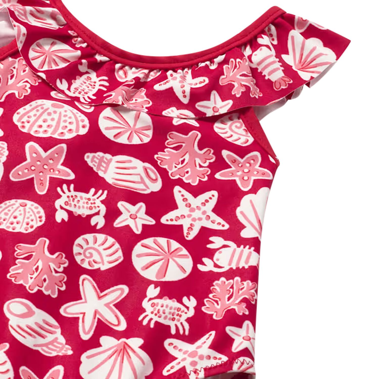 Younger Girls Red Seashell Swimsuit, 1, hi-res