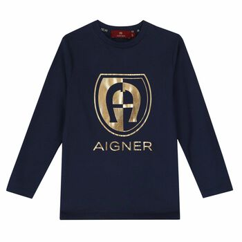 Boys Navy Blue Logo Top