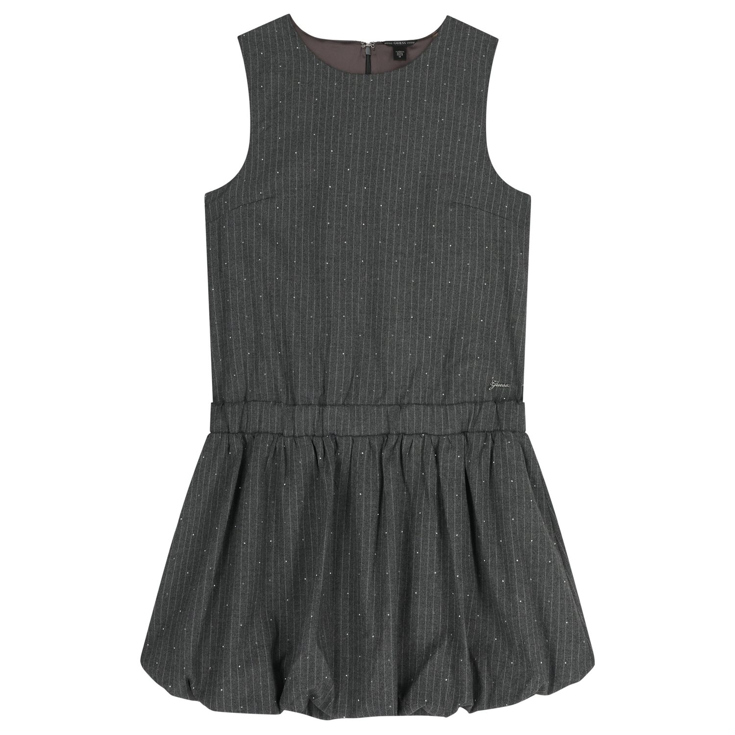 Girls Grey Embellished Striped Dress, 1, hi-res
