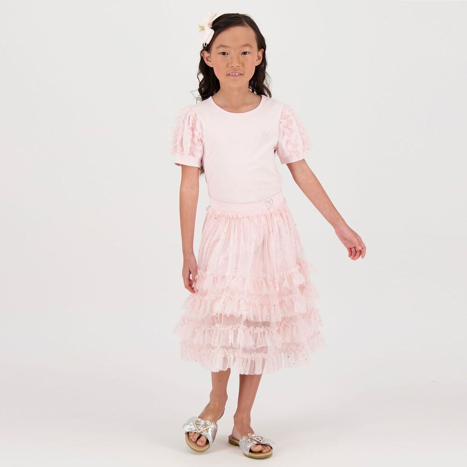 Girls Pink Rullfed Tulle Skirt, 1, hi-res