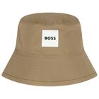 Baby Boys Beige & White Reversible Logo Hat , 2, hi-res