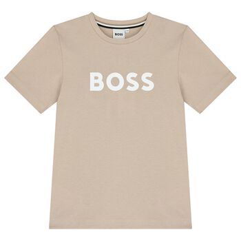 تيشيرت أولاد بالشعار باللون  البيج