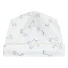 Baby Boys White & Blue Stork Print Hat, 1, hi-res