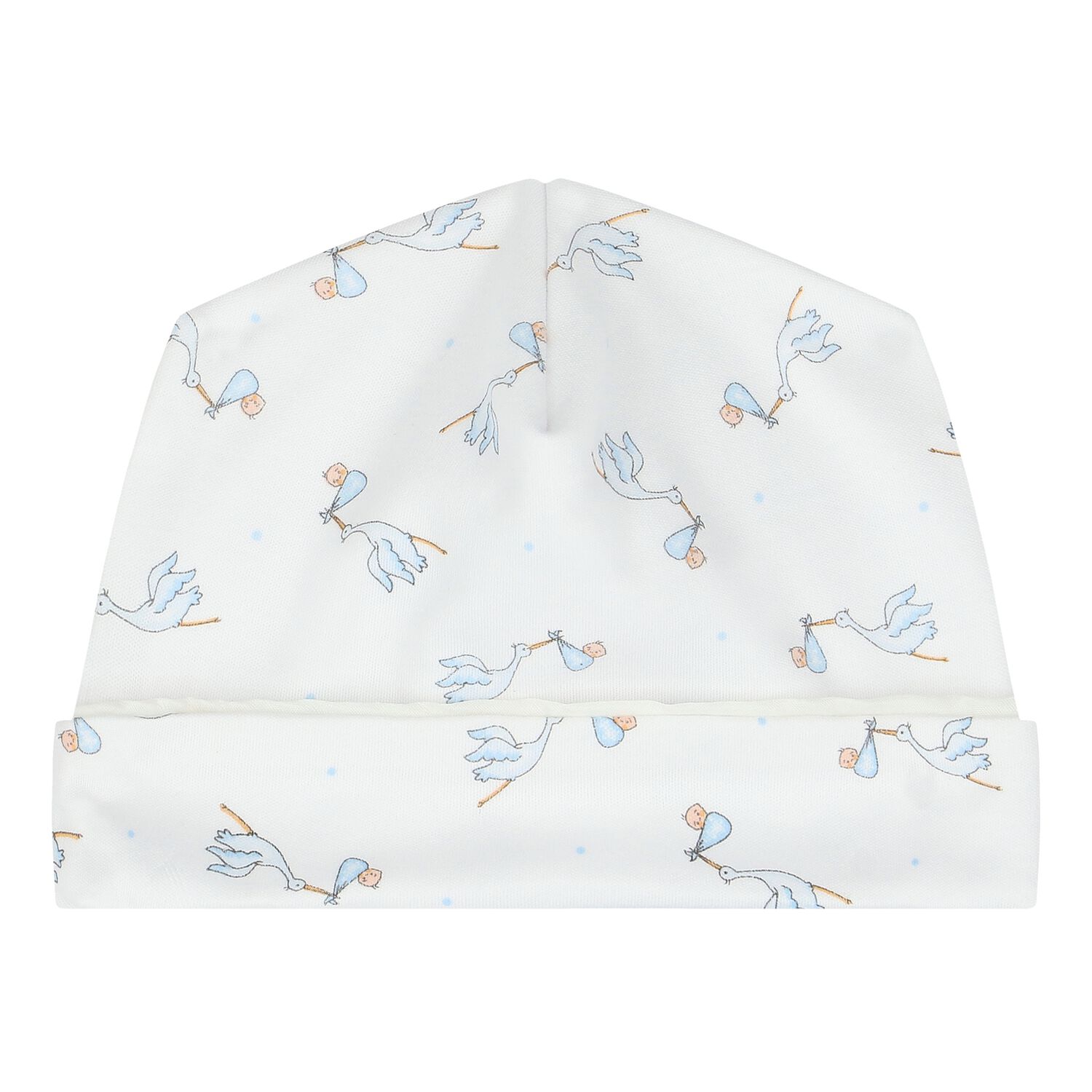 Baby Boys White & Blue Stork Print Hat, 1, hi-res image number null