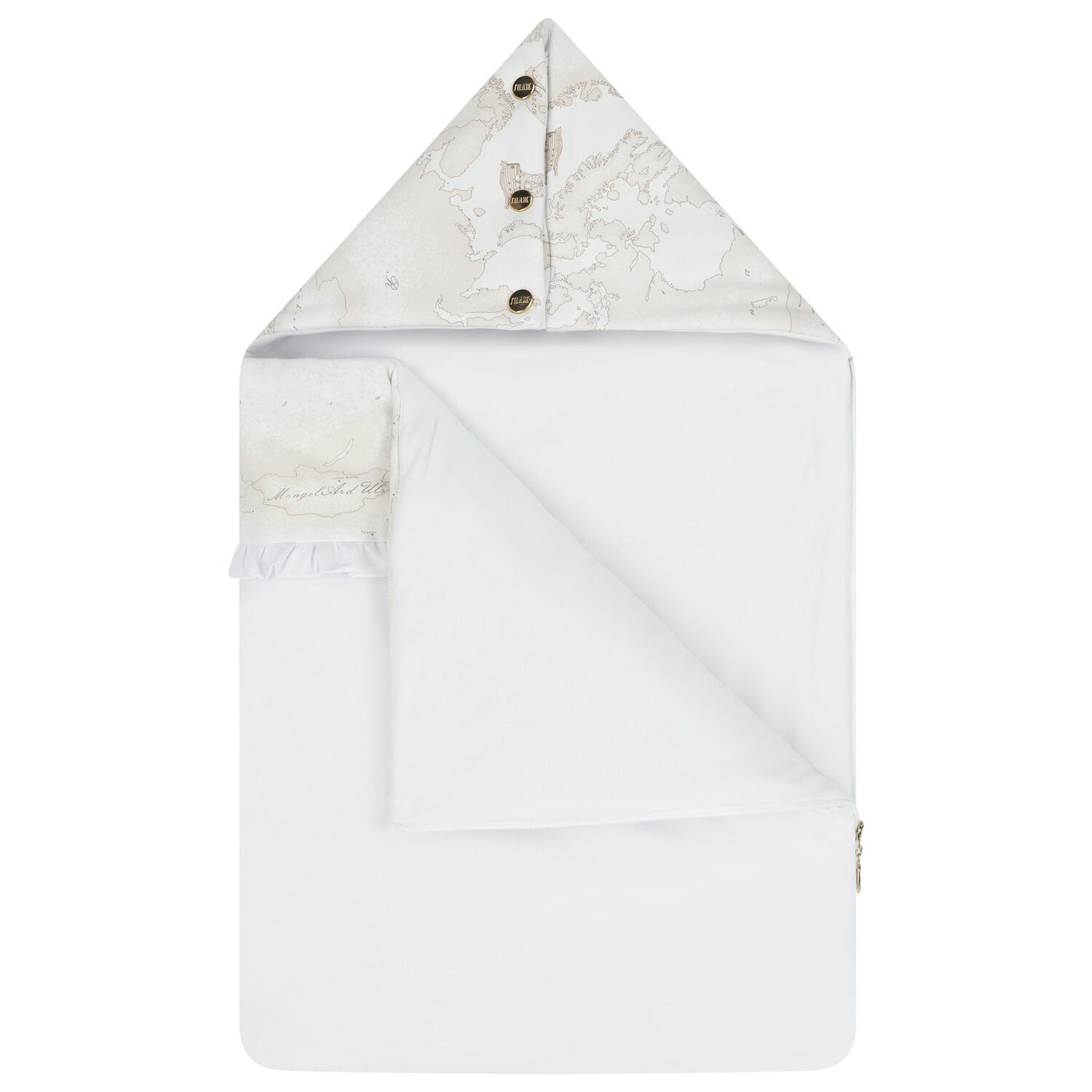 Baby Girls White & Beige Embellished Logo Nest, 1, hi-res