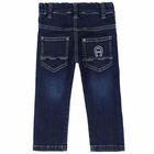 بنطلون جينز بالشعار باللون الأزرق للأولاد, 1, hi-res