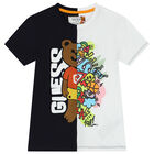 Boys White & Navy Blue Teddy Bear Logo T-Shirt, 1, hi-res