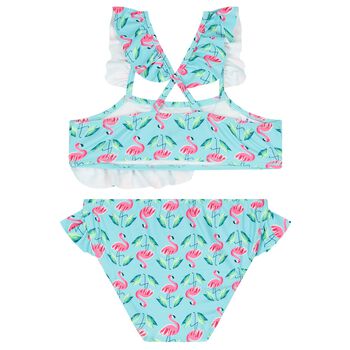 Girls Aqua Flamingo Print Bikini