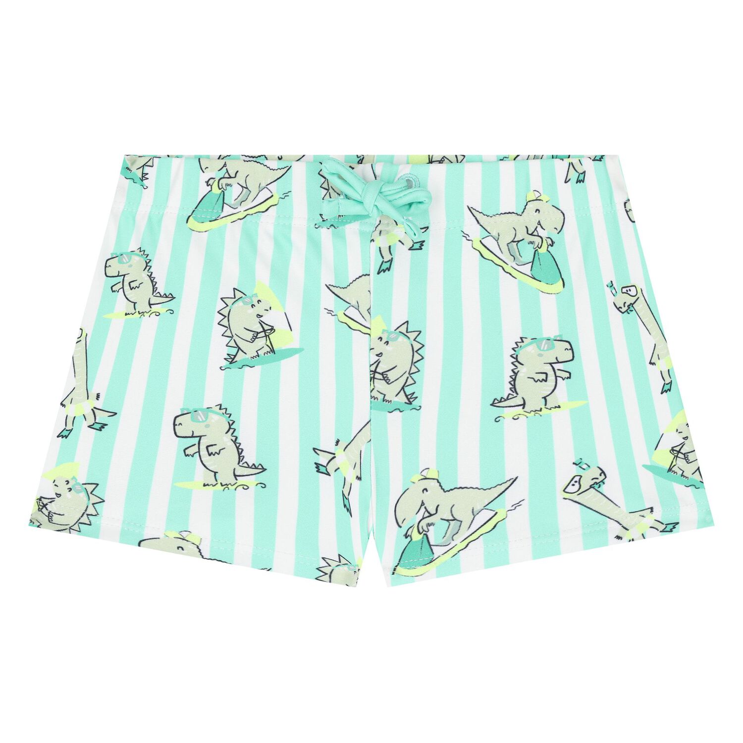 Younger Boys White & Aqua Dinosaur Swim Shorts Set, 2, hi-res image number null