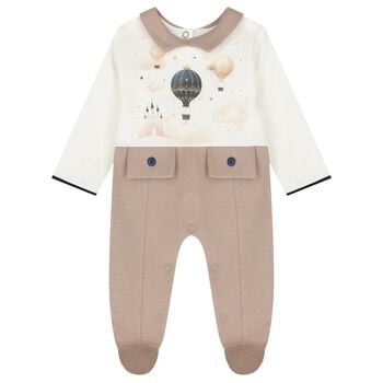 Baby Boys Ivory & Beige Balloon Babygrow