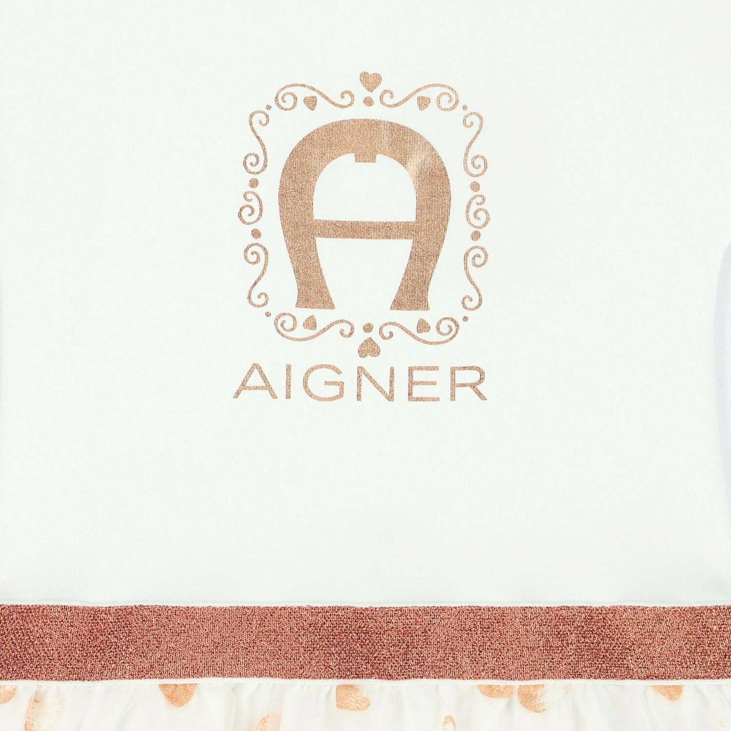 Girls White & Gold Logo Dress, 1, hi-res