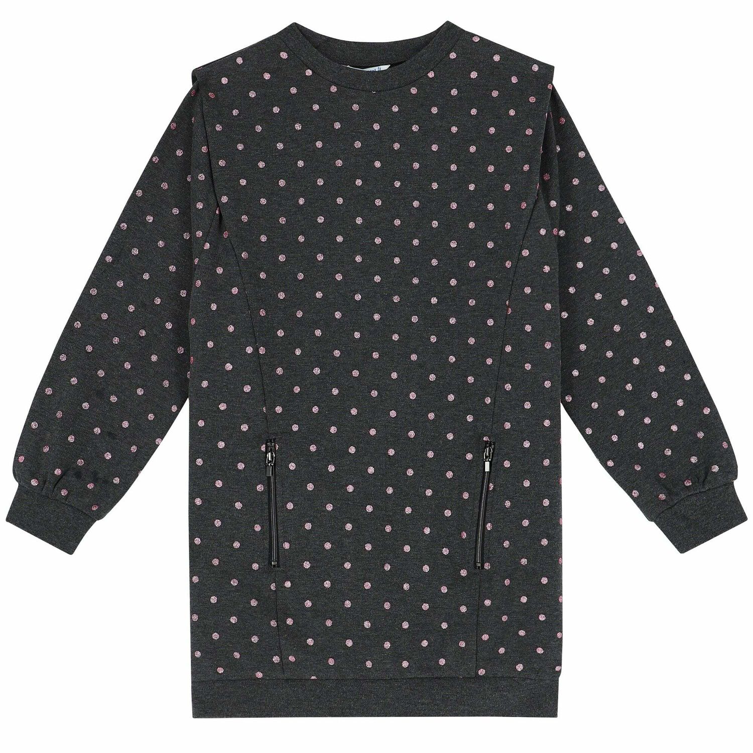 Girls Grey Dots Sweatshirt Dress, 1, hi-res image number null