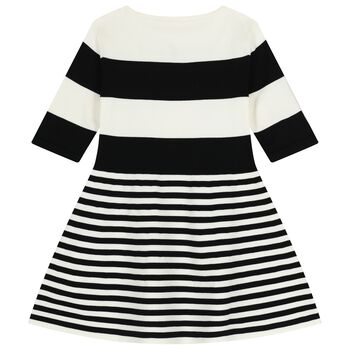 Girls White & Black Knitted Striped Dress