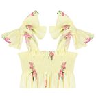 طقم تنورة بطبعة الزهرور باللون الأصفر للبنات, 1, hi-res