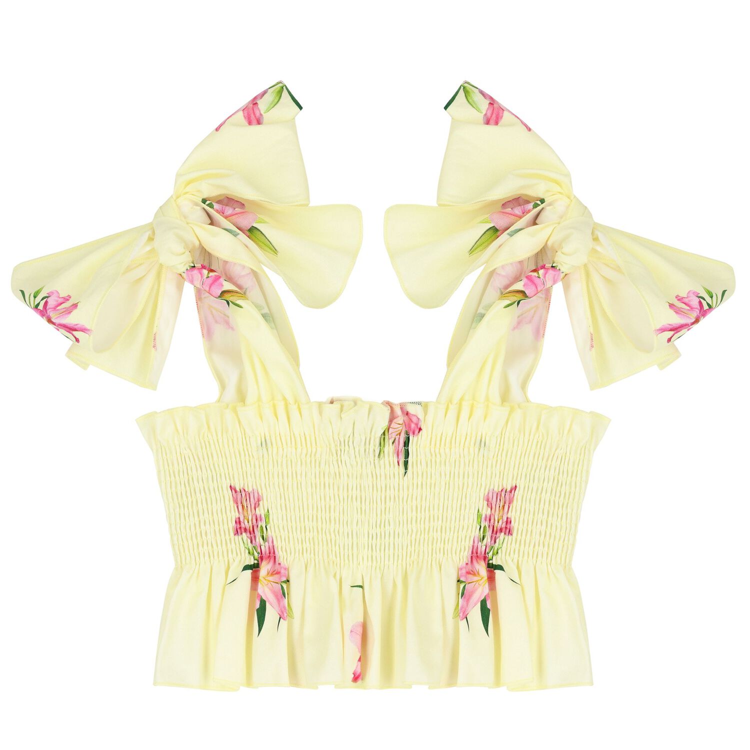 طقم تنورة بطبعة الزهرور باللون الأصفر للبنات, 1, hi-res image number null