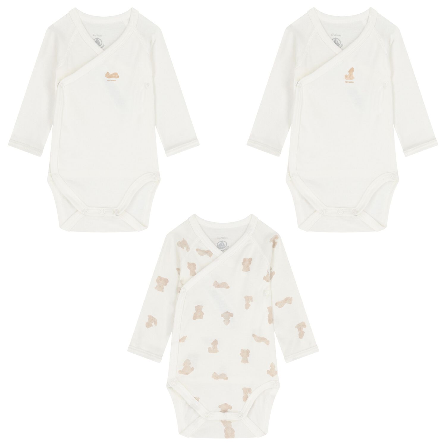 Ivory & Beige Teddy Bear Logo Baby Bodysuit ( 3-Pack ), 1, hi-res