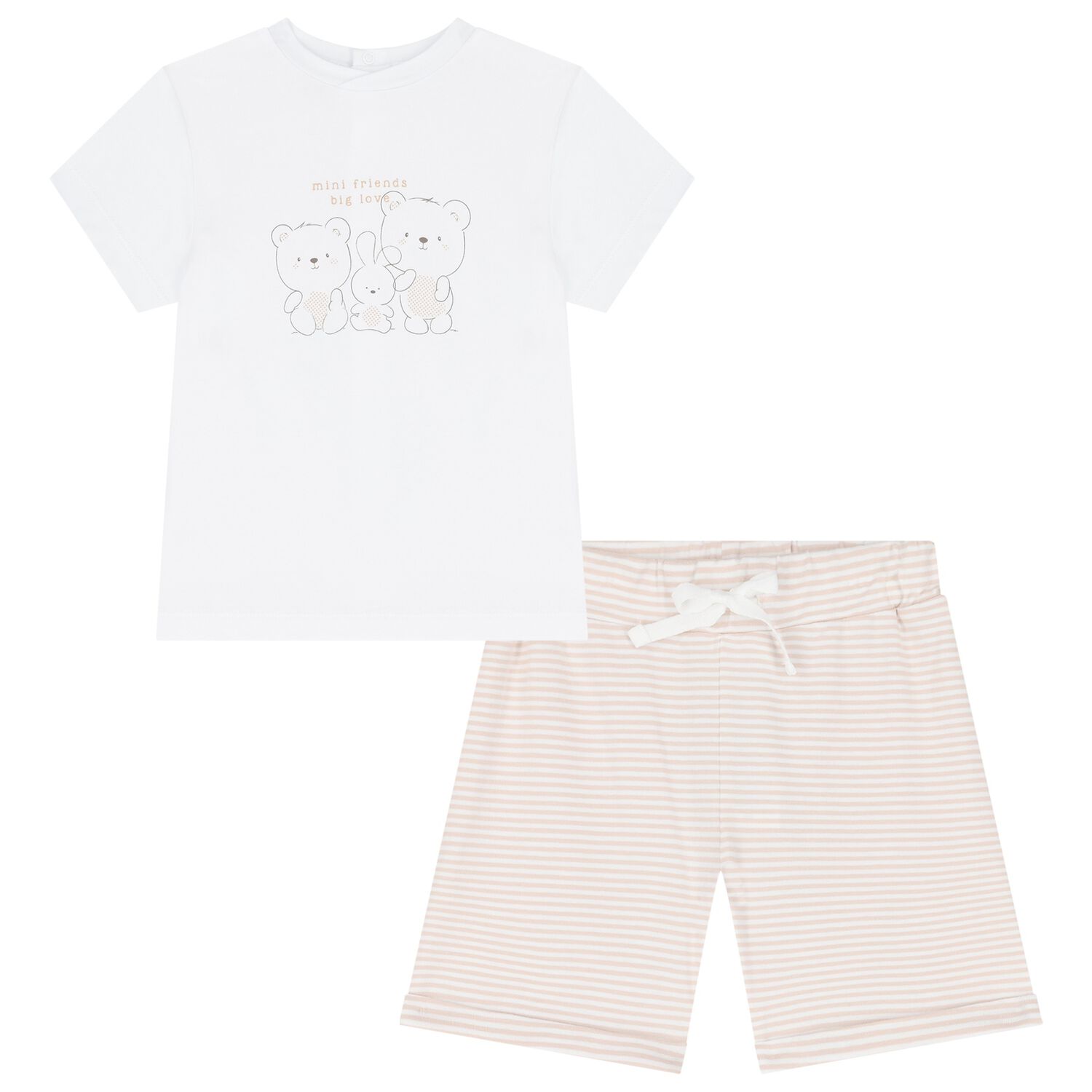 طقم شورت بنات بطبعه تيدى بير باللون الابيض والبيج, 1, hi-res image number null