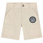 Younger Boys Beige Logo Shorts, 1, hi-res