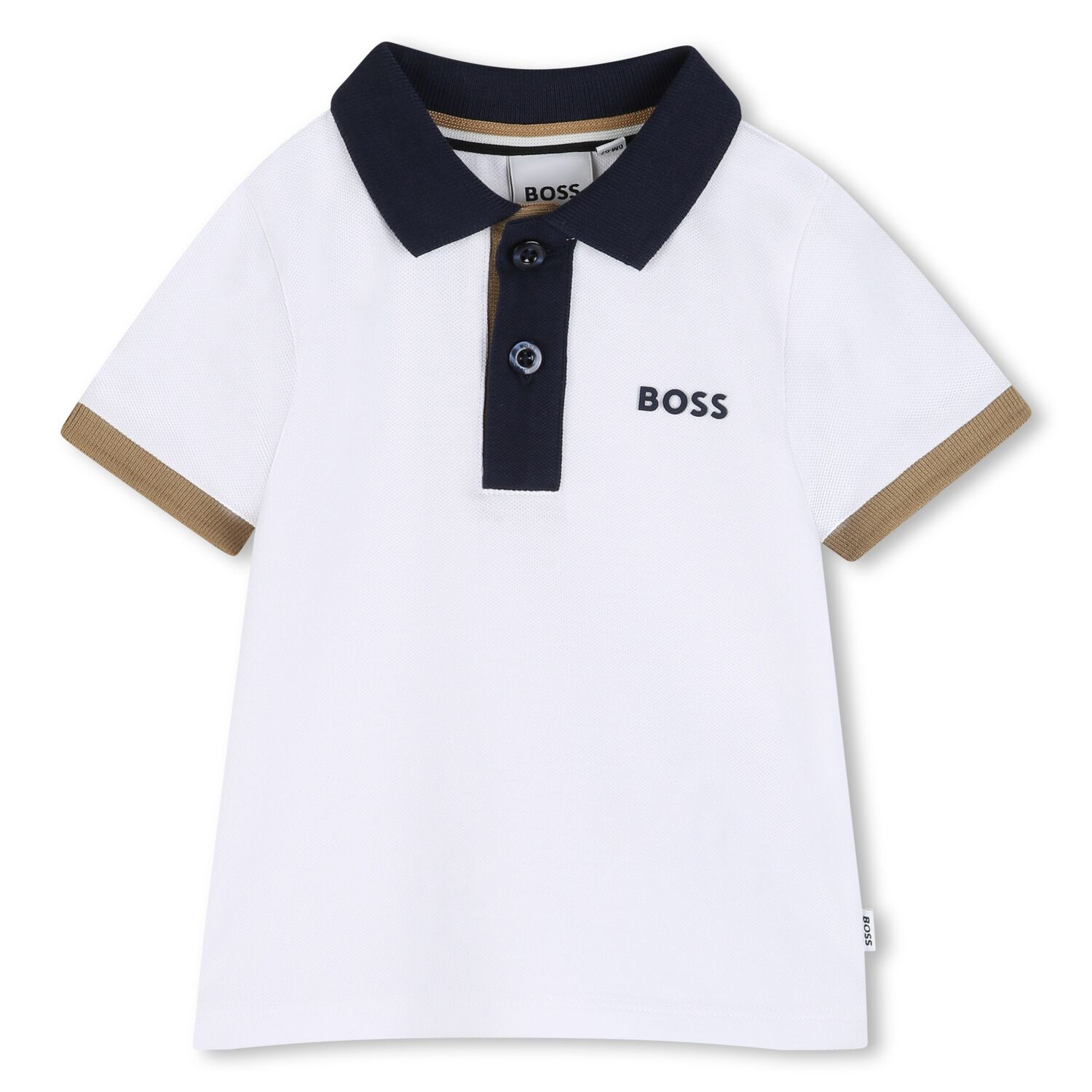 Younger Boys White Logo Polo Shirt, 1, hi-res