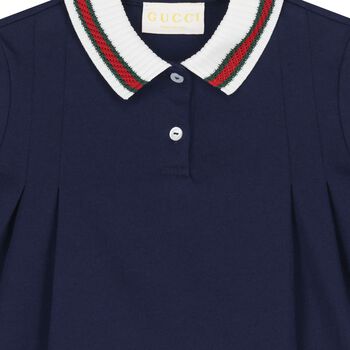 Younger Girls Navy Blue Web Striped Dress