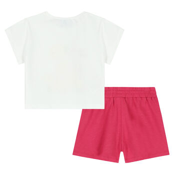 Girls White & Pink Shorts Set