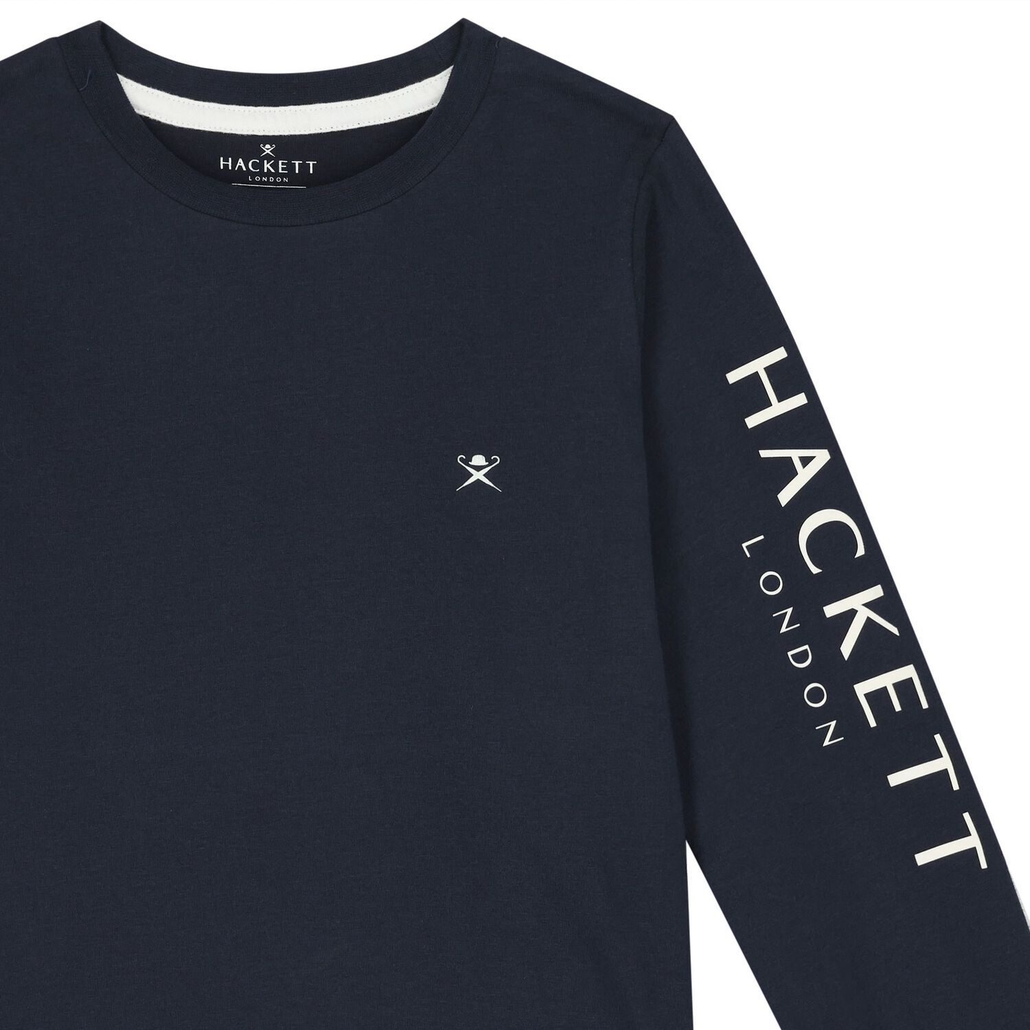 Boys Navy Blue Logo Long Sleeve Top, 1, hi-res