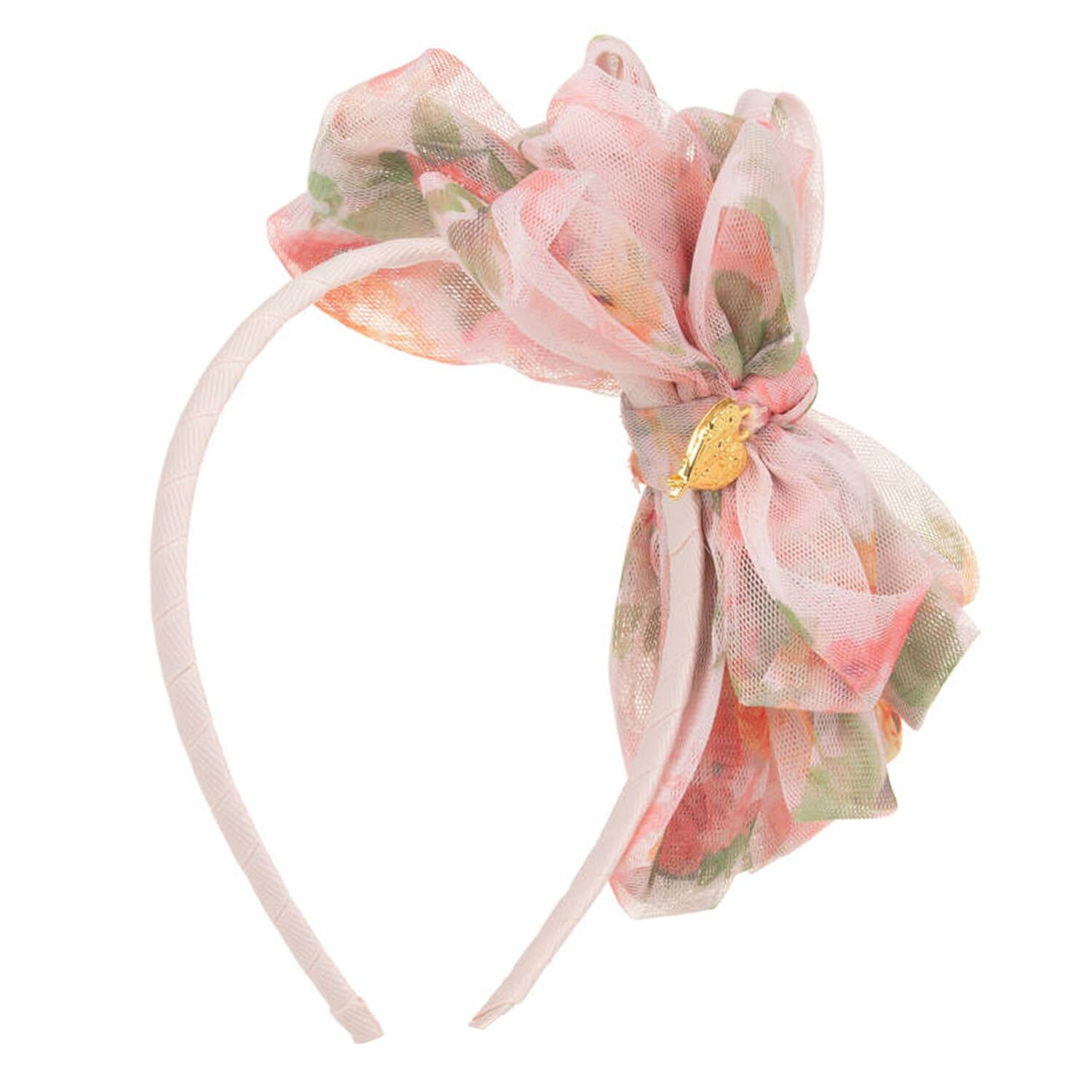 Girls Peach Bow Headband, 2, hi-res