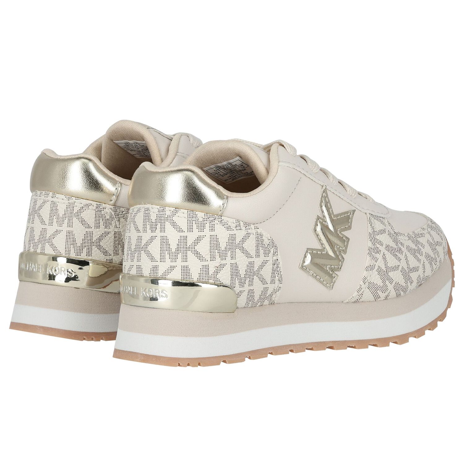 Girls Ivory & Gold Logo Trainers, 1, hi-res