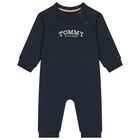 Baby Boys Navy Blue Logo Romper, 1, hi-res