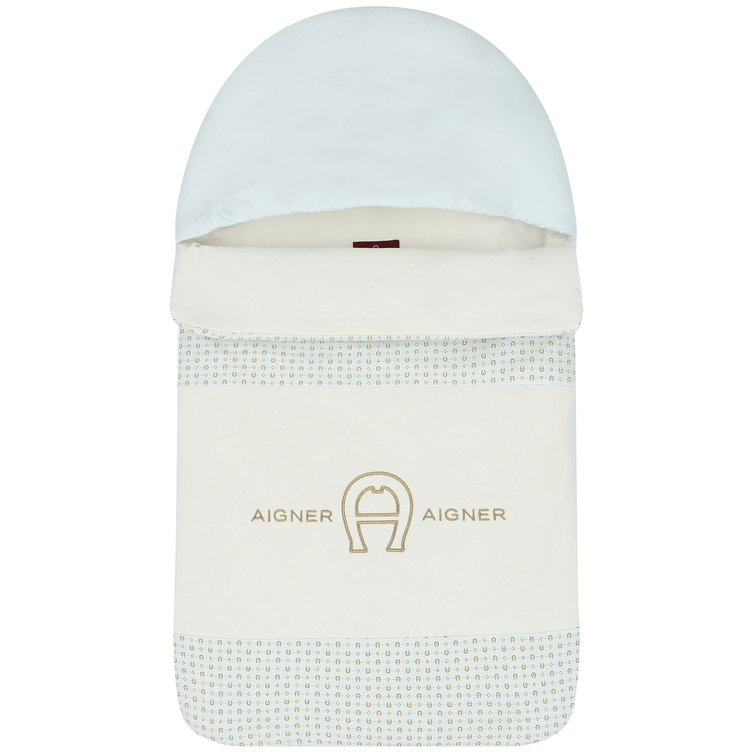 Baby Boys Ivory, Blue & Gold Pima Cotton Logo Nest, 1, hi-res