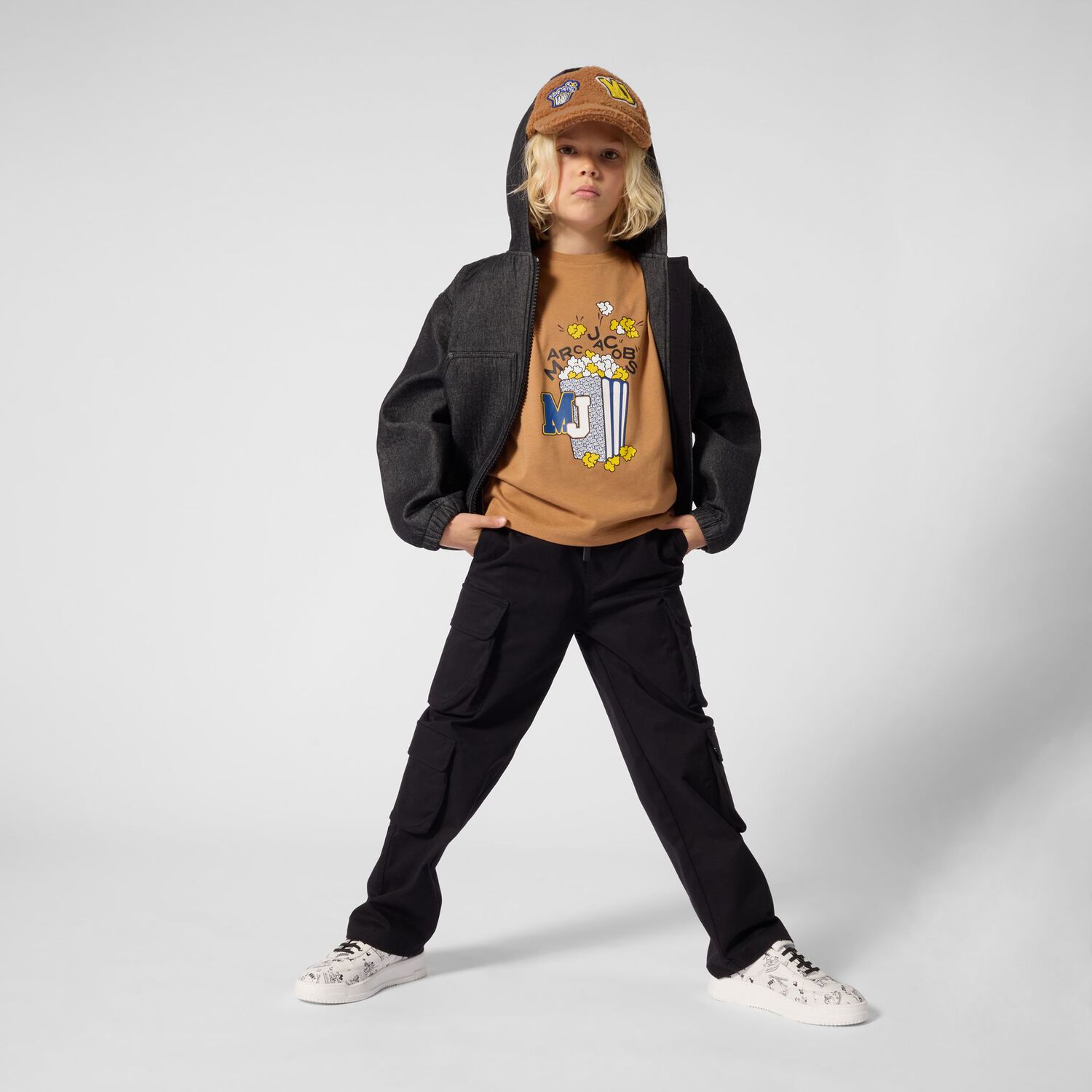 Boys Beige Popcorn Logo T-Shirt, 2, hi-res