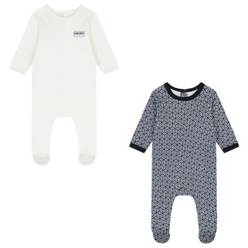 KENZO KIDS White & Navy Blue Logo Geometric Logo Babygrows ( 2-Pack ), 1 White & Navy Blue Logo Geometric Logo Babygrows ( 2-Pack )