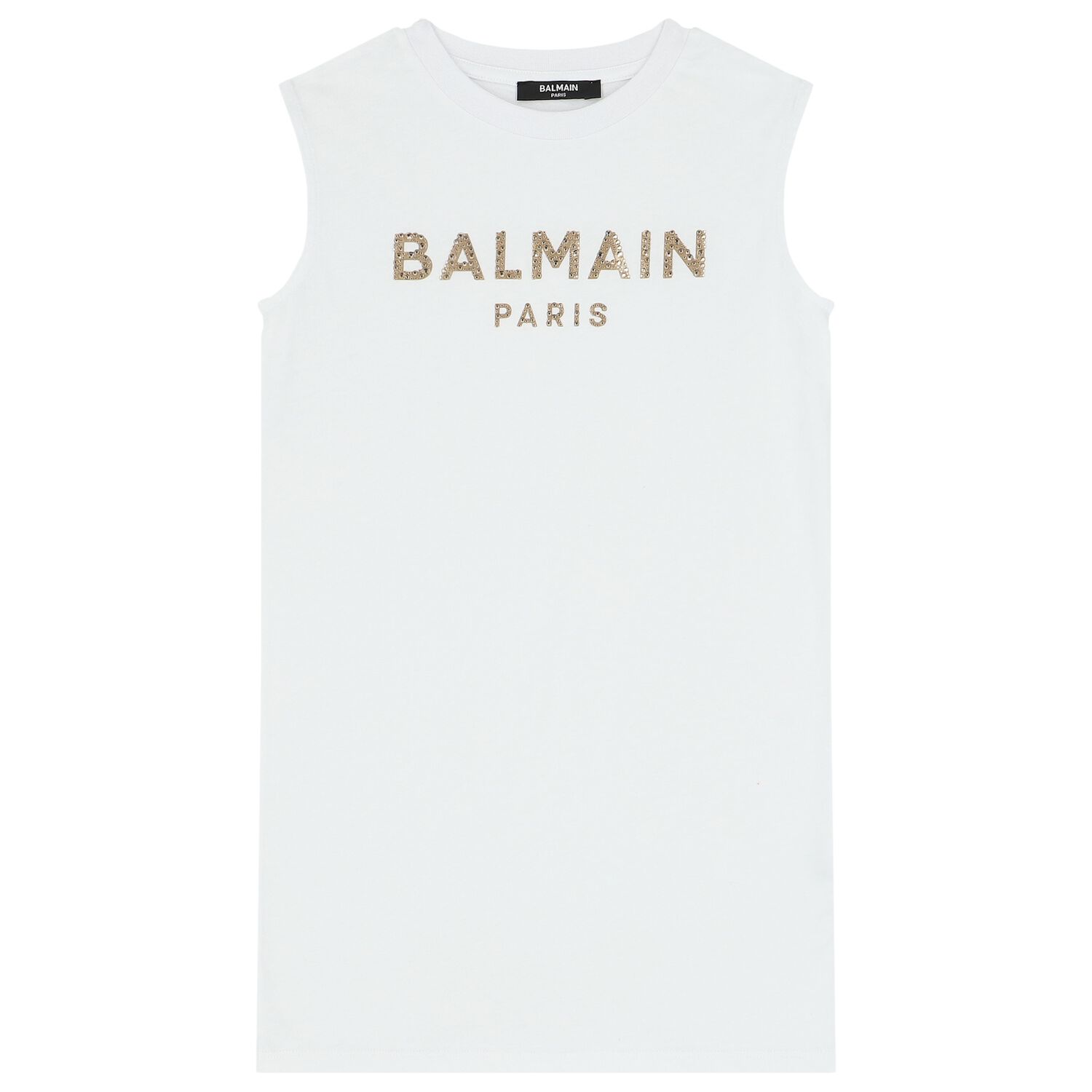 Girls White & Gold Logo Dress, 1, hi-res