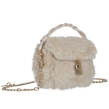 Girls Beige Faux Fur Handbag