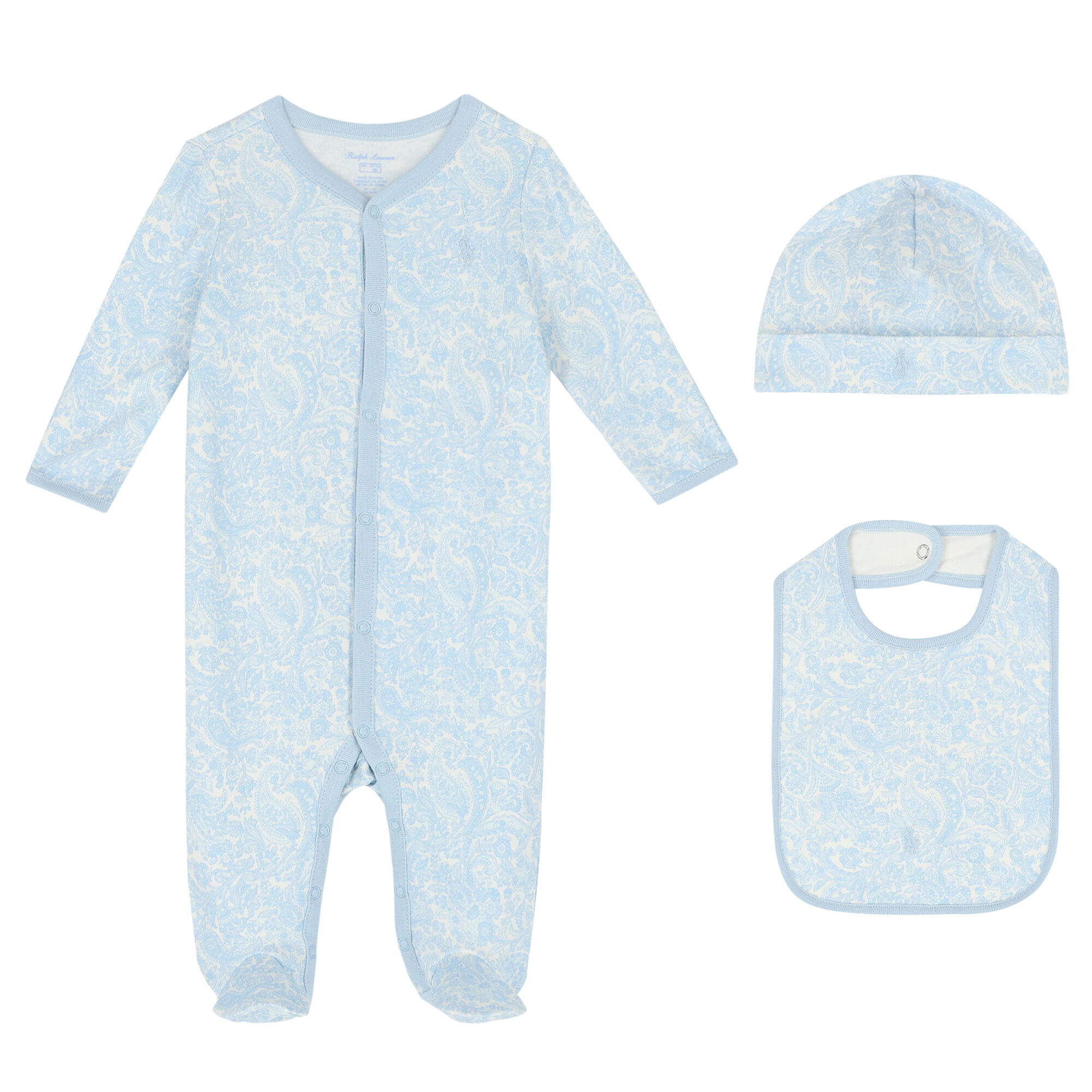 Ralph Lauren Baby Boys Blue \u0026 White Paisley Babygrow Set | Junior Couture QA