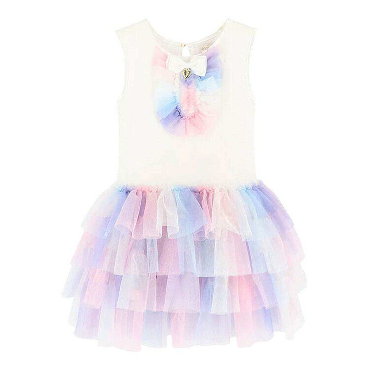 Girls White & Lilac Tulle Dress, 1, hi-res