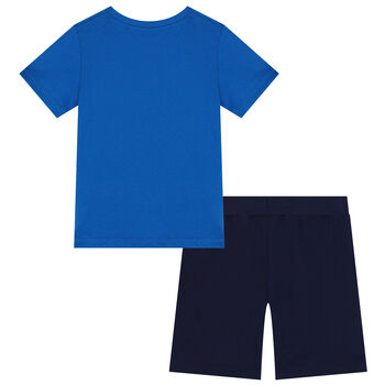 Boys Blue & Navy Blue Dogs Shorts Set